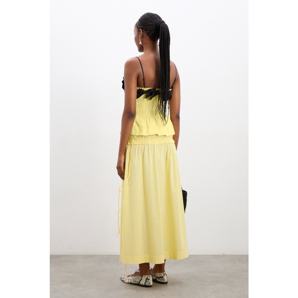 Damson Madder Bea Yellow Black Women's Bow Cami Peplum Organic Cotton UK 12 US 8 - Picture 6 of 13